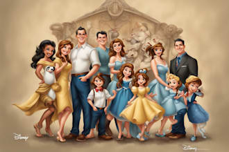 design a professional disney family portrait