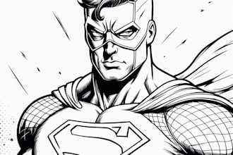draw black and white comic superhero character line art