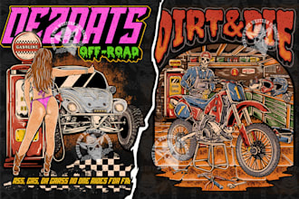 make dirtbike, offroad, workshop design in hand drawn style
