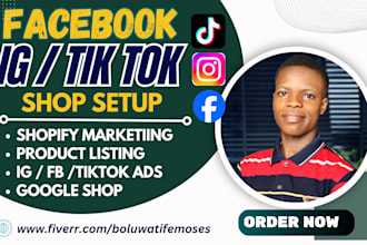 setup tiktok shop facebook shop instagram shop and shopify marketing