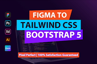 convert psd xd figma to tailwind CSS html bootstrap 5