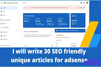 write 30 original SEO optimized articles for google adsense approval