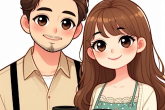 draw cute couple, family portrait illustration