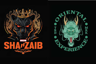 create creative dragon logo design with t shirt print vector illustration