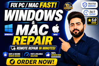 fix windows PC, laptop, macbook and computer repair remotely