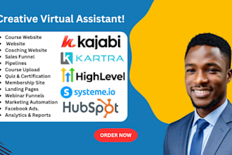 build kajabi kartra ghl and gohighlevel course website funnel membership site VA