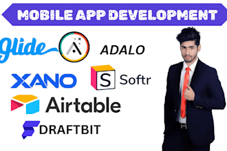 custom app development using  appsheet, glide, draftbit,  flutterflow and softr