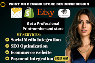 design shopify store print on demand wix website etsy shop squarespace redesign