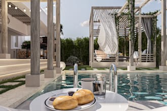 create a professional landscape, backyard, 3d renderings
