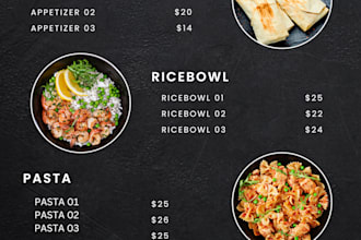 design creative food menu in 8 hours