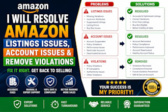 resolve amazon listings issues, account issues and remove violations