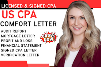 provide US CPA letter, income verification letter, audit financial statement