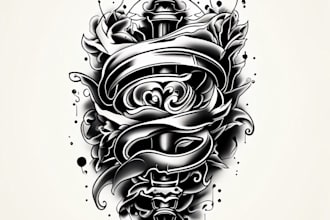 design vintage tattoo in black and white style