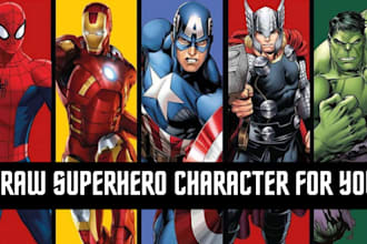 draw superhero cartoon character portrait caricature comic book in marvel style