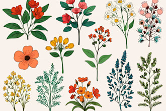 draw vector botanical illustrations of plants and flowers