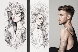 create minimalist line art tattoo with my style