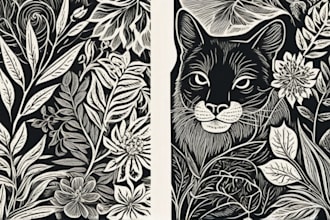 illustrate botanical and animal linocut illustration
