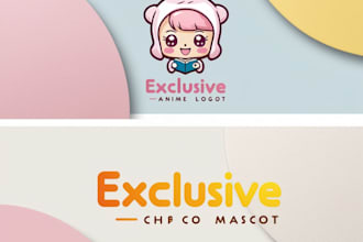 design exclusive logo with cute anime mascot, chibi