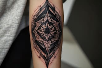 custom a geometric realism in black and grey tattoo design