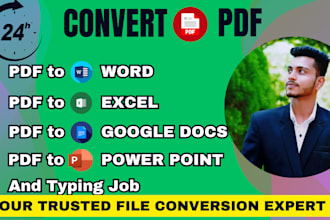 convert PDF to word, google docs, powerpoint, typing services