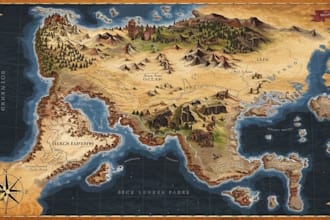 make a high quality fantasy map illustration