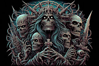 draw detailed dark, horror, metal, creepy art illustration