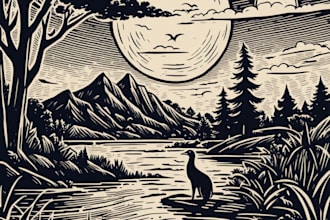 create awesome linocut illustration or linocut imitation