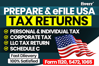 prepare and efile US tax returns for personal corporate and llc, s and c corp