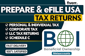 prepare and efile, boi report, USA tax returns for personal corporate and llc
