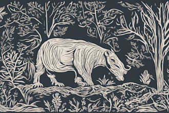 illustrate animal or botanical linocut based on your request