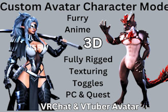 create 3d model vrchat avatar vtuber avatar avi rig furry anime character model