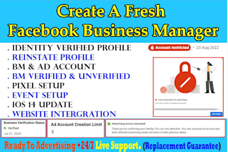 create fresh verified fb business account and ad account