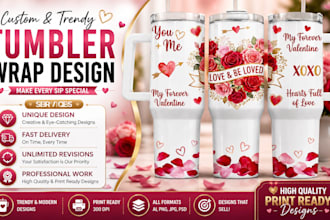 design eye catching 20oz, 30oz 40oz skinny tumbler, mug and cup wrap design