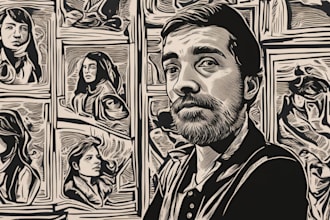 draw a custom portrait in linocut style