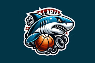 design outstanding shark sport mascot logo with express delivery