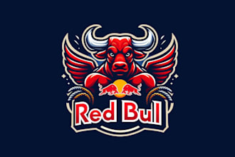 design outstanding red bull mascot logo in 12 hours