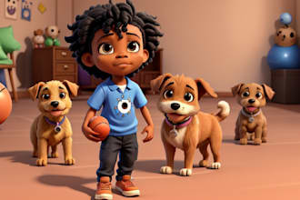 design 3d african american children book illustration, kids book illustration