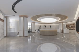 do 3d modeling and rendering for reception, waiting area, lobby and renovation
