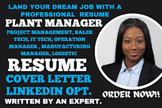 write ats engineering resume for plant manager, sales tech, operations manager