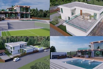 design 3d exterior, interior, commercial building, restaurant, shop, house plan