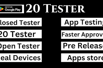 provide 20 testers for google play close app testing and app srceenshot app test