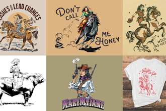 do vintage retro western farm poster, cowboy, cowgirl, logo, tshirt illustration