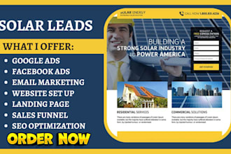 generate solar leads, roofing leads, home owner leads landing page sales funnel