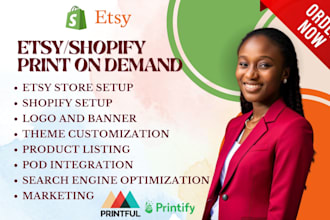 setup etsy shopify print on demand printful printify  etsy store shopify store