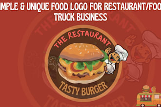 design creative restaurant, pizza, bakery, burger, ice cream logo for food truck