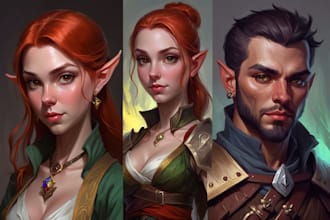 do fantasy dnd concept art character portrait and coil painting