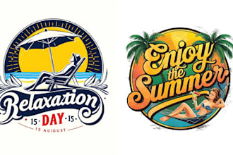 create beach summer vibes pool spa logo with t shirt retro design