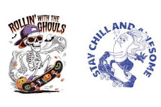 do custom cartoon skeleton skate logo or vector t shirt design