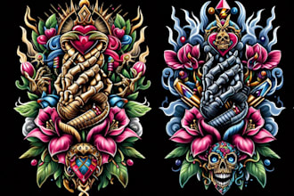 draw custom tattoo art design in realistic or cartoon style
