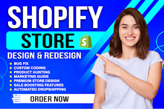 do shopify website design, shopify redesign, dropshipping store, shopify website